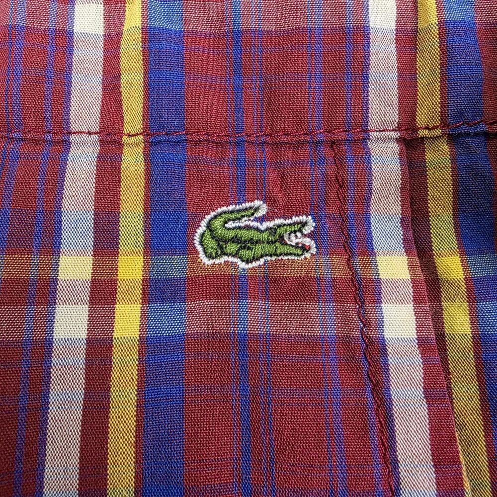 Lacoste Dress Womens 40 Red Plaid Shirt Dress Roll Tab Sleeve Cotton Pockets - Picture 14 of 16